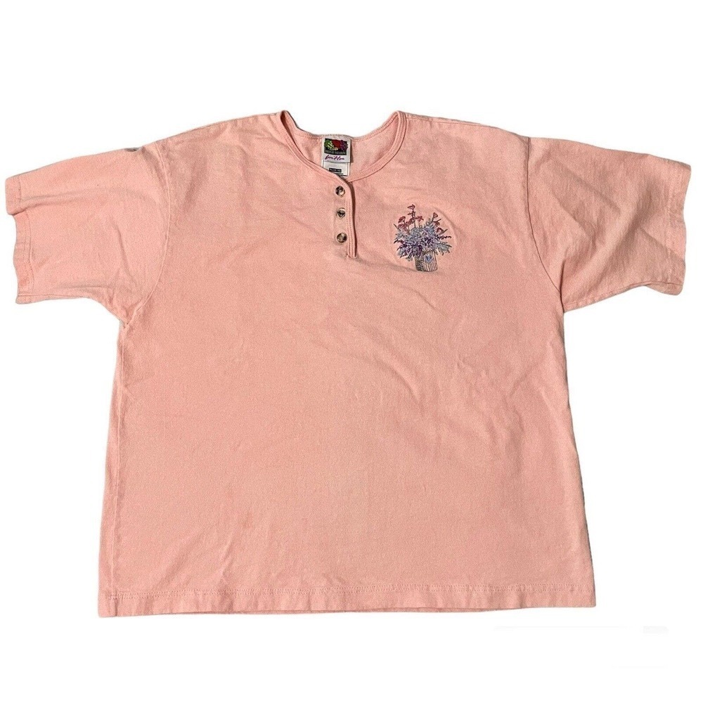 FRUIT OF THE LOOM For Her Women Short Sleeve Henley T-Shirt Vintage Y2K …